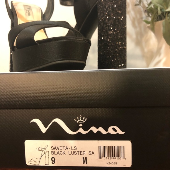 Nina Chunky Heels 9 Glitter and Black Satin - Picture 4 of 4